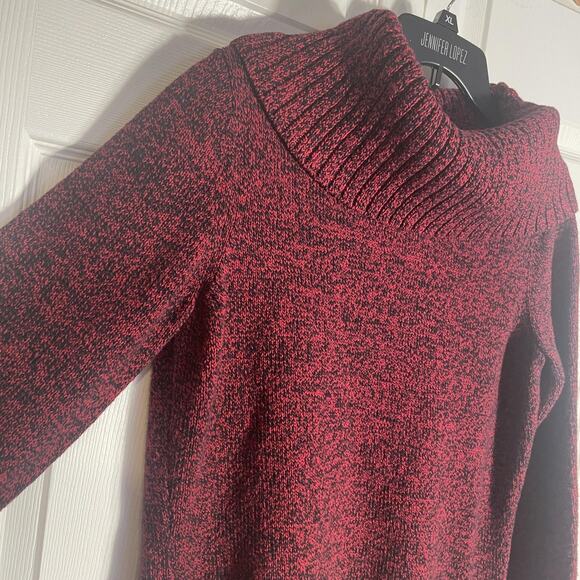 Vtg Y2K Lauren Ralph Lauren Sweater Women XL Red Black Cowl Neck Marled Pullover - Picture 2 of 14